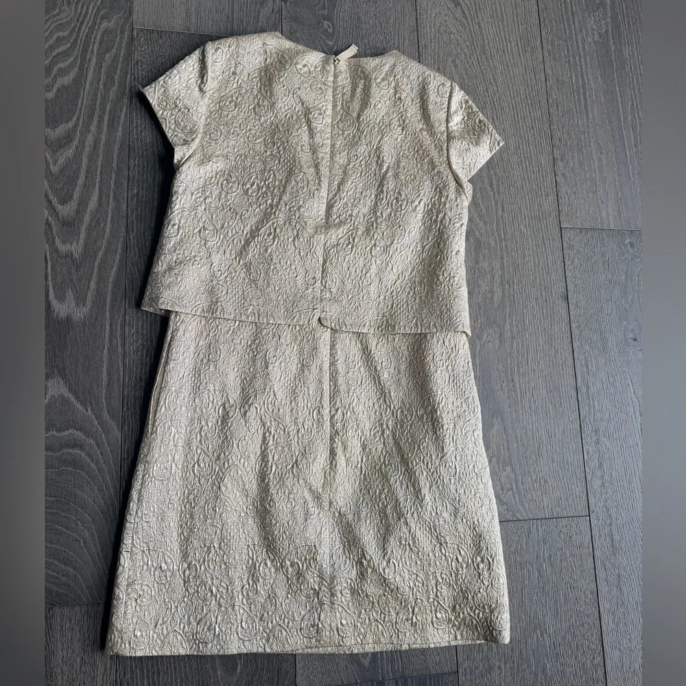 Tory Burch Brielle Metallic Silver Brocade Two Piece Dress in Sandshell Size 6